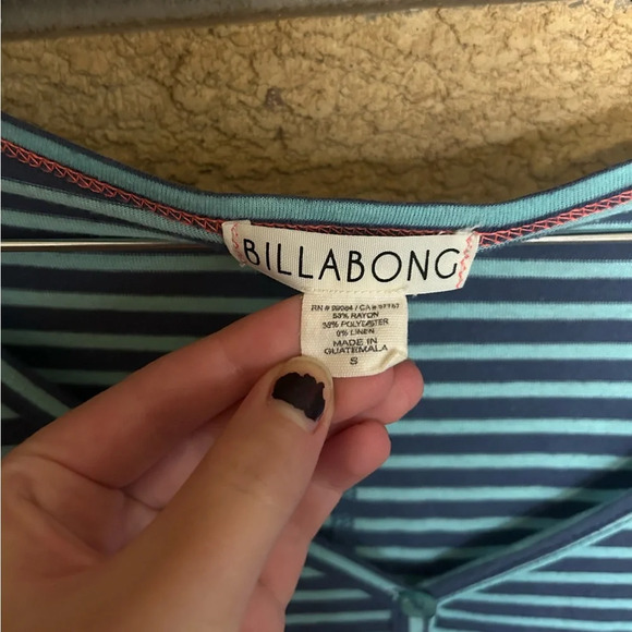 Billabong Women’s 1/2 Sleeve Blue Striped Button Lightweight Linen Blend Shirt - Picture 2 of 4
